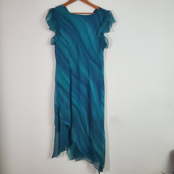 En Focus Women's Dress 16 Green Asymmetrical Vintage 90s Fairy Mermaid Elegant - Picture 9 of 14